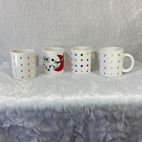 Set of 4 Geometric shape all over print mugs Brazil Star Moon Cats Geo Shapes - Picture 2 of 15